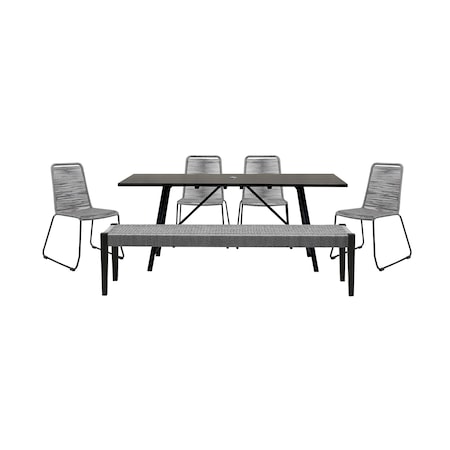 Armen Living Koala Shasta and Camino 6 Piece Outdoor Dining Set in Dark Eucalyptus Wood with Gray Rope 840254333840